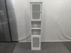 English Elm 64-inch Louvered Tall Bathroom Cabinet Slim Vertical Storage Tower in Matte White W1706P518873