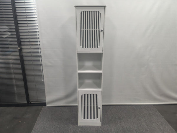 English Elm 64-inch Louvered Tall Bathroom Cabinet Slim Vertical Storage Tower in Matte White W1706P518873