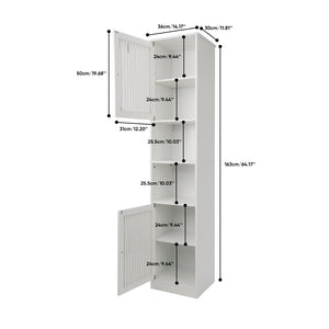English Elm 64-inch Louvered Tall Bathroom Cabinet Slim Vertical Storage Tower in Matte White W1706P518873