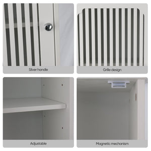English Elm 64-inch Louvered Tall Bathroom Cabinet Slim Vertical Storage Tower in Matte White W1706P518873