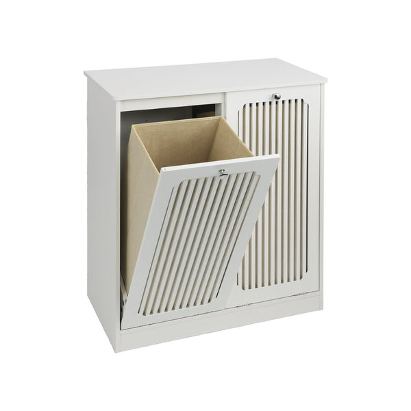 English Elm Flip-top Louvered Laundry Cabinet Dual Compartment Vented Floor Standing Storage W1706P518874