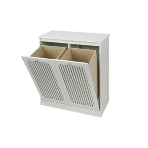 English Elm Flip-top Louvered Laundry Cabinet Dual Compartment Vented Floor Standing Storage W1706P518874