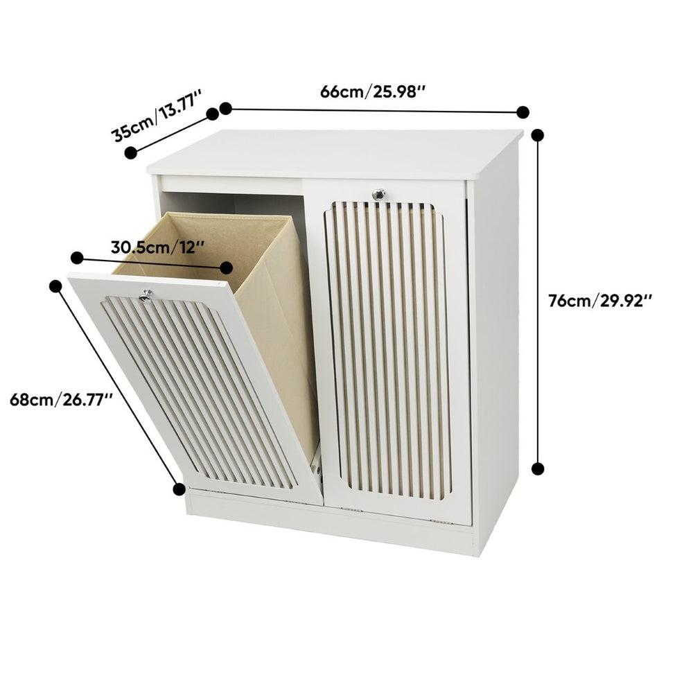 English Elm Flip-top Louvered Laundry Cabinet Dual Compartment Vented Floor Standing Storage W1706P518874