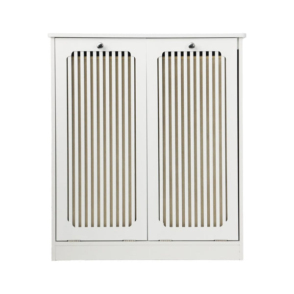 English Elm Flip-top Louvered Laundry Cabinet Dual Compartment Vented Floor Standing Storage W1706P518874