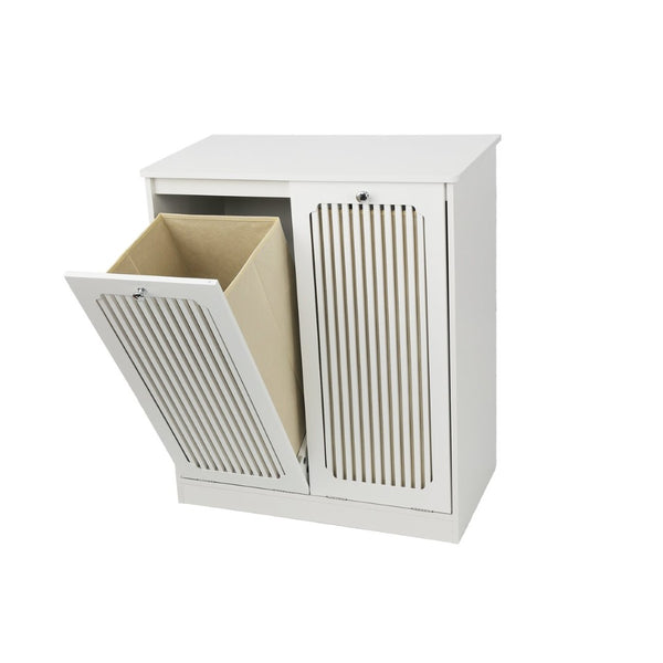 English Elm Flip-top Louvered Laundry Cabinet Dual Compartment Vented Floor Standing Storage W1706P518874