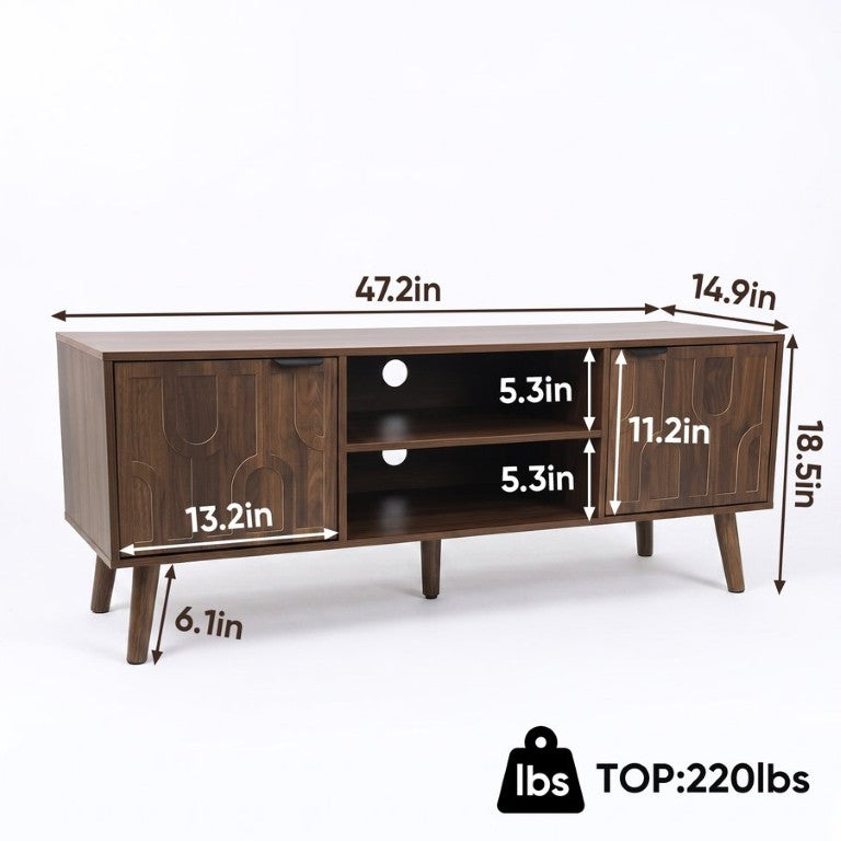 English Elm 47.2-Inch Walnut Media Console Mid-Century Modern TV Stand with Paperclip Legs Cabinet W1706P525851
