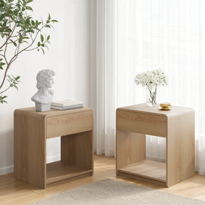 English Elm Mid-Century Modern Oak Nightstand Set of Two with Drawer and Open Shelf Bedroom Storage W1706P525883