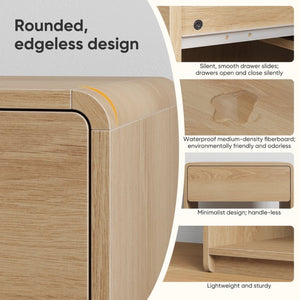 English Elm Mid-Century Modern Oak Nightstand Set of Two with Drawer and Open Shelf Bedroom Storage W1706P525883