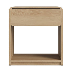 English Elm Mid-Century Modern Oak Nightstand Set of Two with Drawer and Open Shelf Bedroom Storage W1706P525883