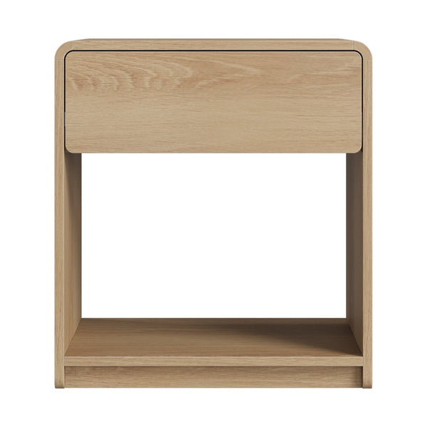 English Elm Mid-Century Modern Oak Nightstand Set of Two with Drawer and Open Shelf Bedroom Storage W1706P525883