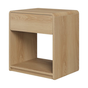 English Elm Mid-Century Modern Oak Nightstand Set of Two with Drawer and Open Shelf Bedroom Storage W1706P525883