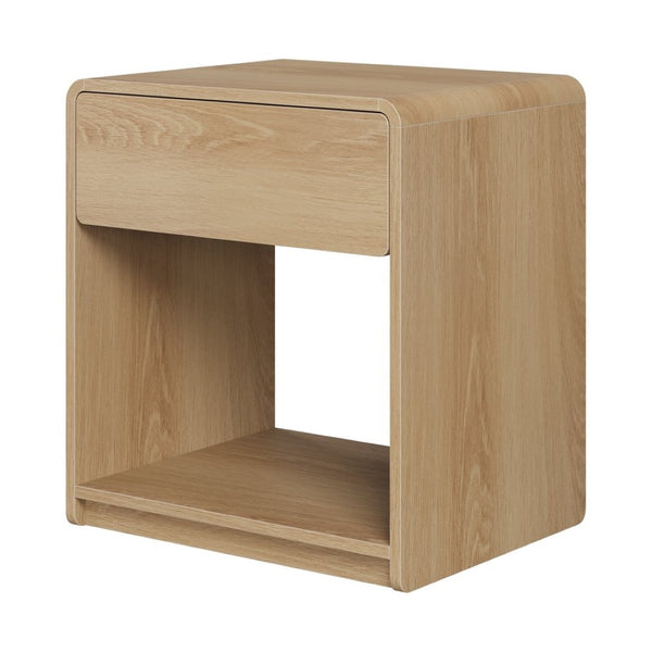 English Elm Mid-Century Modern Oak Nightstand Set of Two with Drawer and Open Shelf Bedroom Storage W1706P525883
