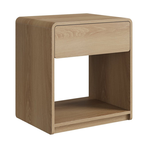 English Elm Mid-Century Modern Oak Nightstand Set of Two with Drawer and Open Shelf Bedroom Storage W1706P525883