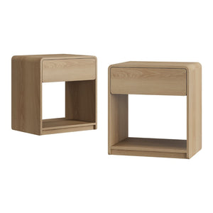 English Elm Mid-Century Modern Oak Nightstand Set of Two with Drawer and Open Shelf Bedroom Storage W1706P525883