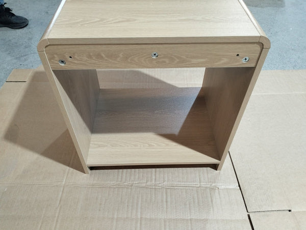 English Elm Mid-Century Modern Oak Nightstand Set of Two with Drawer and Open Shelf Bedroom Storage W1706P525883