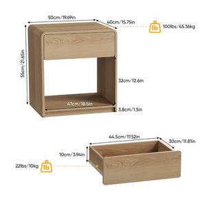 English Elm Mid-Century Modern Oak Nightstand Set of Two with Drawer and Open Shelf Bedroom Storage W1706P525883