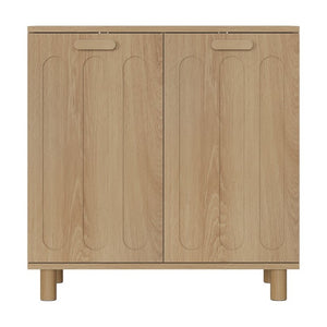 English Elm Tilt-Out Laundry Cabinet Dual Basket MDF Freestanding Bathroom Storage Oak Finish W1706P534757