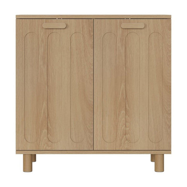 English Elm Tilt-Out Laundry Cabinet Dual Basket MDF Freestanding Bathroom Storage Oak Finish W1706P534757