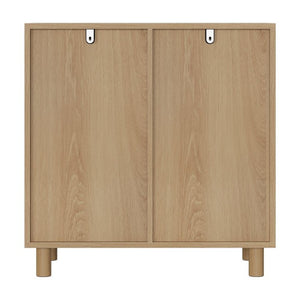 English Elm Tilt-Out Laundry Cabinet Dual Basket MDF Freestanding Bathroom Storage Oak Finish W1706P534757
