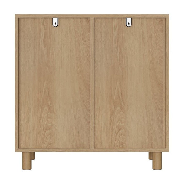 English Elm Tilt-Out Laundry Cabinet Dual Basket MDF Freestanding Bathroom Storage Oak Finish W1706P534757