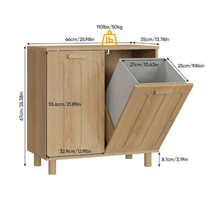 English Elm Tilt-Out Laundry Cabinet Dual Basket MDF Freestanding Bathroom Storage Oak Finish W1706P534757
