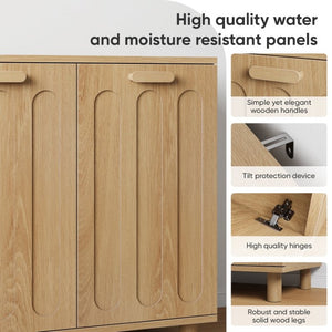English Elm Tilt-Out Laundry Cabinet Dual Basket MDF Freestanding Bathroom Storage Oak Finish W1706P534757