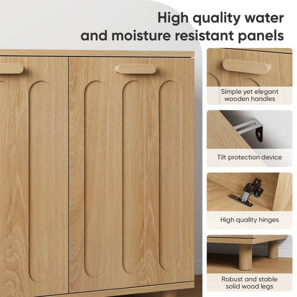 English Elm Tilt-Out Laundry Cabinet Dual Basket MDF Freestanding Bathroom Storage Oak Finish W1706P534757