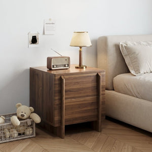 English Elm Minimalist Walnut Grain Two Drawer Nightstand with Rounded Body and Solid Wood Legs W1706P548632