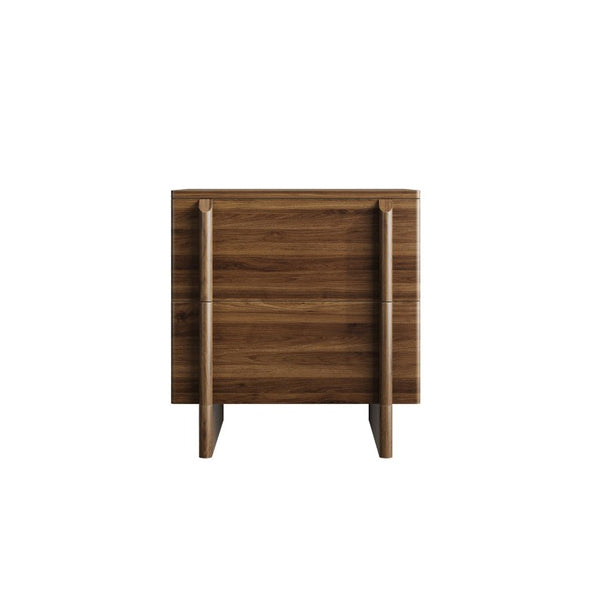 English Elm Minimalist Walnut Grain Two Drawer Nightstand with Rounded Body and Solid Wood Legs W1706P548632