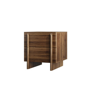English Elm Minimalist Walnut Grain Two Drawer Nightstand with Rounded Body and Solid Wood Legs W1706P548632