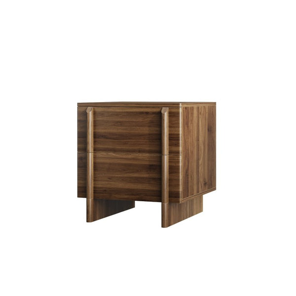 English Elm Minimalist Walnut Grain Two Drawer Nightstand with Rounded Body and Solid Wood Legs W1706P548632