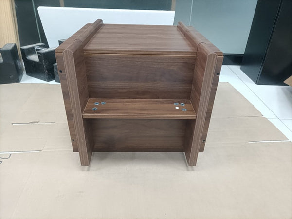 English Elm Minimalist Walnut Grain Two Drawer Nightstand with Rounded Body and Solid Wood Legs W1706P548632