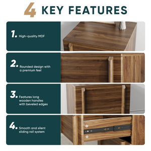 English Elm Minimalist Walnut Grain Two Drawer Nightstand with Rounded Body and Solid Wood Legs W1706P548632
