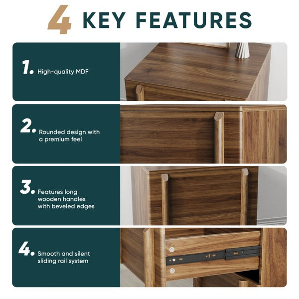 English Elm Minimalist Walnut Grain Two Drawer Nightstand with Rounded Body and Solid Wood Legs W1706P548632