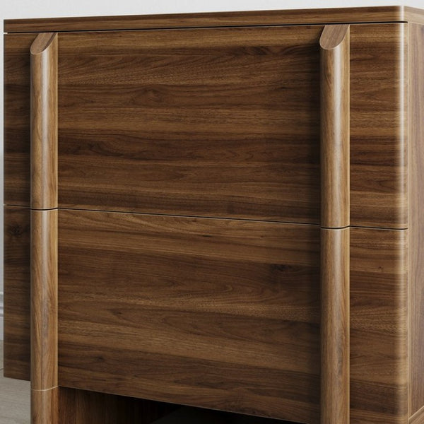 English Elm Minimalist Walnut Grain Two Drawer Nightstand with Rounded Body and Solid Wood Legs W1706P548632