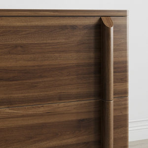 English Elm Minimalist Walnut Grain Two Drawer Nightstand with Rounded Body and Solid Wood Legs W1706P548632
