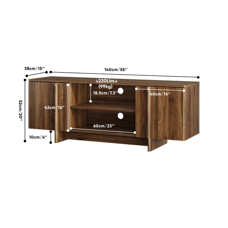 English Elm 55-Inch Walnut Farmhouse TV Stand with Open Shelving and Enclosed Cabinet Storage W1706P548633