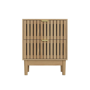 English Elm Mid-Modern Oak Grille Nightstand Set of Two with Black Metal Hardware for Bedroom W1706P567324