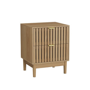 English Elm Mid-Modern Oak Grille Nightstand Set of Two with Black Metal Hardware for Bedroom W1706P567324