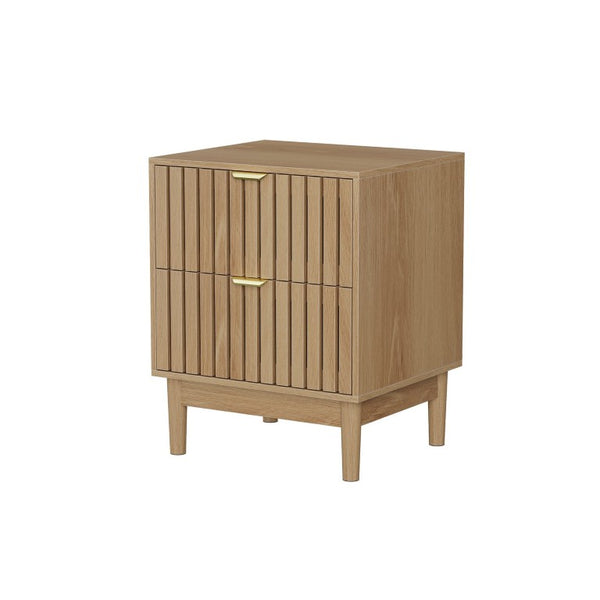 English Elm Mid-Modern Oak Grille Nightstand Set of Two with Black Metal Hardware for Bedroom W1706P567324