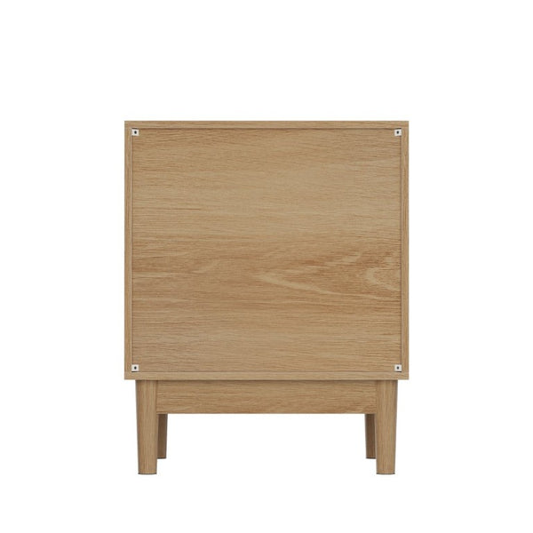 English Elm Mid-Modern Oak Grille Nightstand Set of Two with Black Metal Hardware for Bedroom W1706P567324