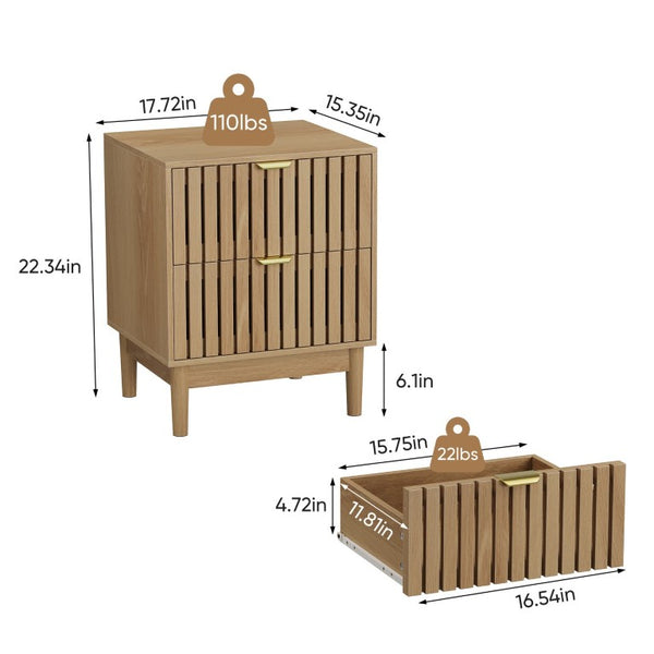 English Elm Mid-Modern Oak Grille Nightstand Set of Two with Black Metal Hardware for Bedroom W1706P567324