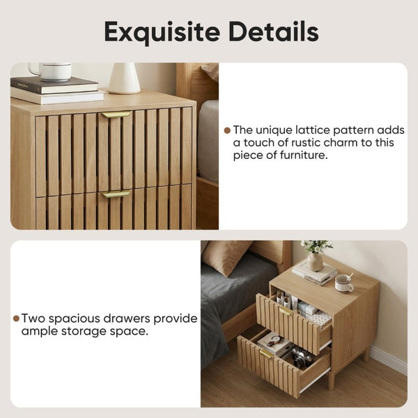 English Elm Mid-Modern Oak Grille Nightstand Set of Two with Black Metal Hardware for Bedroom W1706P567324
