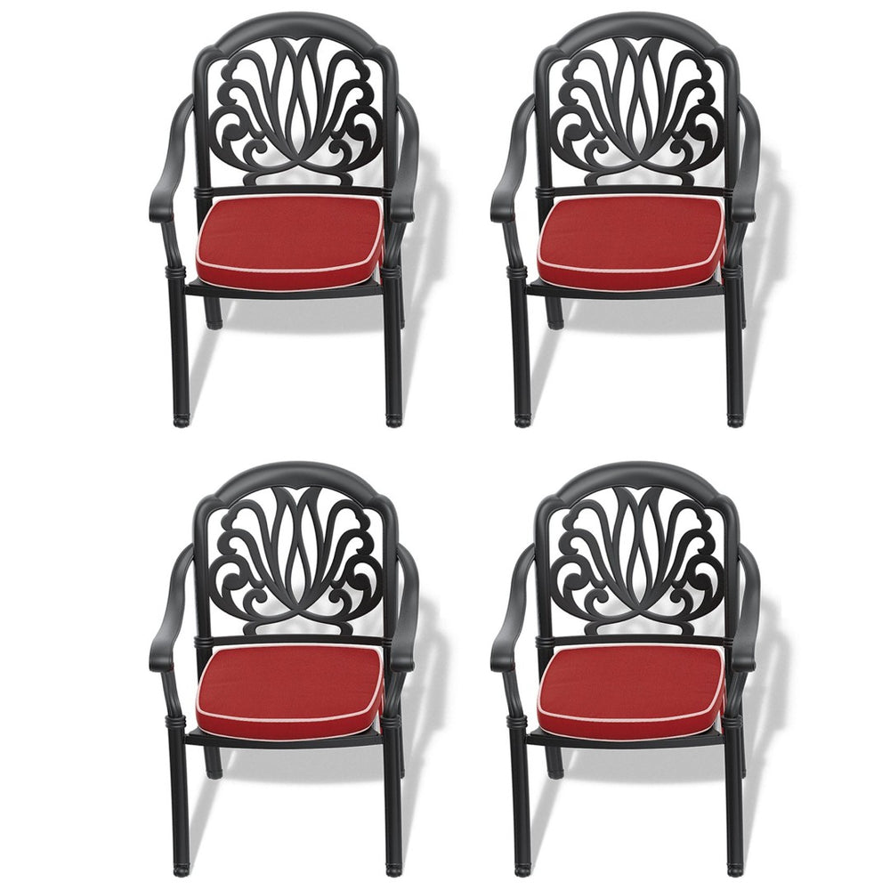 English Elm Cast Aluminum Outdoor Dining Chairs Set of Four Stackable Patio Seats with Cushions W171091754