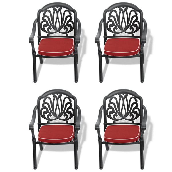English Elm Cast Aluminum Outdoor Dining Chairs Set of Four Stackable Patio Seats with Cushions W171091754