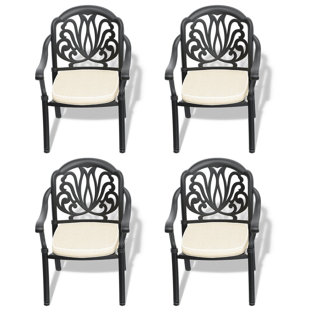 English Elm Cast Aluminum Outdoor Dining Chairs Set of Four Stackable Patio Seats with Cushions W171091754