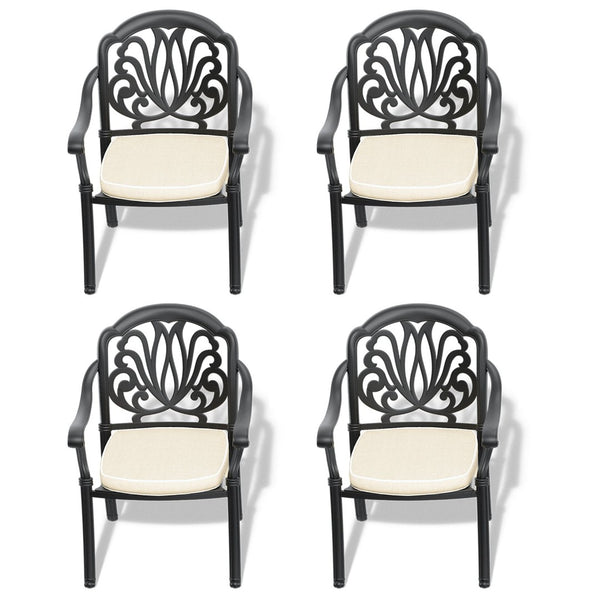 English Elm Cast Aluminum Outdoor Dining Chairs Set of Four Stackable Patio Seats with Cushions W171091754