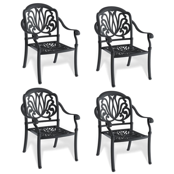 English Elm Cast Aluminum Outdoor Dining Chairs Set of Four Stackable Patio Seats with Cushions W171091754