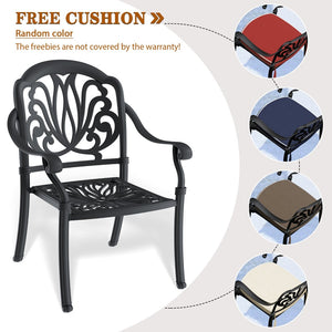 English Elm Cast Aluminum Outdoor Dining Chairs Set of Four Stackable Patio Seats with Cushions W171091754