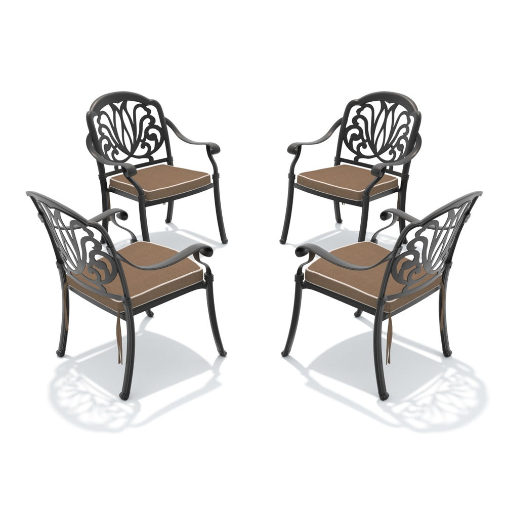 English Elm Cast Aluminum Ornate Patio Dining Armchairs Set of 4 Stackable Outdoor Weatherproof Seats W1710S00686